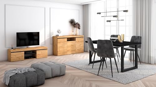 Skraut Home - Wohnzimmermöbel-Set | Tisch 140 Schwarze U-Beine 6 Personen | Lowboard 140 | Sideboard/Buffetschrank 140 | Eiche und Schwarz | Industrieller Still von Skraut Home