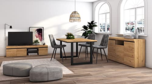 Skraut Home - Wohnzimmermöbel-Set | Tisch 140 U-Beine für 6 Personen | Lowboard 160 | Sideboard/Buffetschrank 140 | Eiche und Schwarz | Industrieller Still von Skraut Home