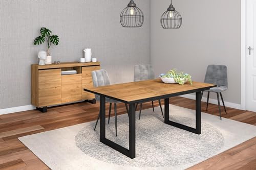 Skraut Home - Wohnzimmermöbel-Set | Tisch 170 Rand Schwarze U-Beine 8 Personen | Sideboard/Buffetschrank 140 Tall | Eiche und Schwarz | Industrieller Still von Skraut Home