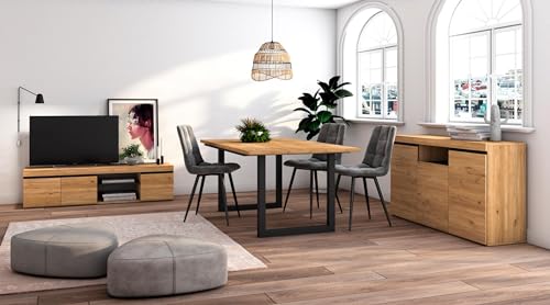 Skraut Home - Wohnzimmermöbel-Set | Tisch 170 U-Beine 8 Personen | Lowboard 160 | Sideboard/Buffetschrank 140 | Eiche und Schwarz | Industrieller Still von Skraut Home