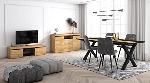 Skraut Home - Wohnzimmermöbel-Set | Tisch 200 Bicolour X-Beine 10 Personen | Lowboard 140 | Sideboard/Buffetschrank 140 | Eiche und Schwarz | Industrieller Stil von Skraut Home