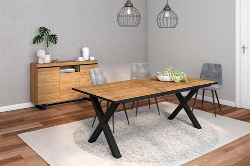 Skraut Home - Wohnzimmermöbel-Set | Tisch 200 Rand Schwarze X-Beine 10 Personen | Sideboard/Buffetschrank 140 Tall | Eiche und Schwarz | Industrieller Stil von Skraut Home