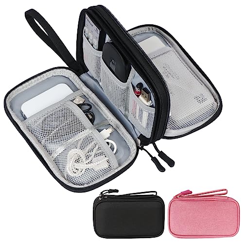 Skycase 2 Stück kabeltasche, kabel organizer tasche, kabeltasche organizer, kabel organizer tasche klein für Elektronische Accessoires USB Power bank Ladekabel, 19 x 11 x 5.5 cm (Schwarz+Rosa) von Skycase