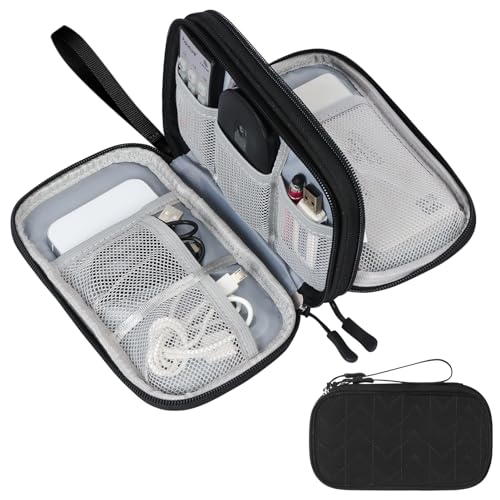 Skycase Kabeltasche,Elektronikzubehör Organizer,Tragbare Kabelorganizer,Doppelte Kabel Tasche für Elektronische Accessoires USB Powerbank SD-Karte Ladekabel,19 x 11 x 5.5 cm,Schwarz von Skycase