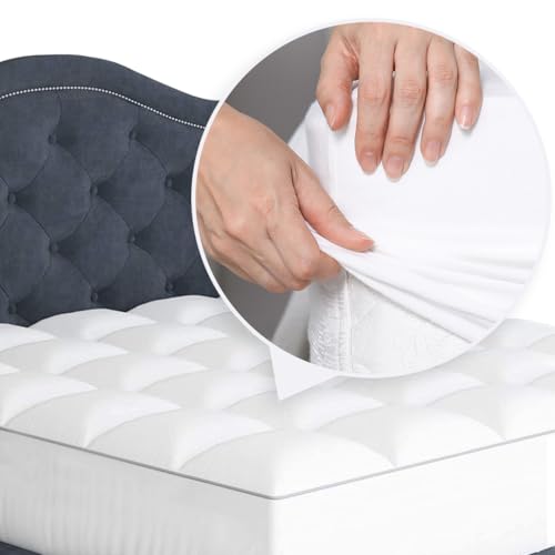 Sleep Mantra King Matratze Topper Pillow Top - Premium 100% Baumwolle Top Plüsch Schmutzabweisendes Matratzenpolster, Optimale Dicke Mit Daunen Alternative Füllung (Weiß, König) von Sleep Mantra