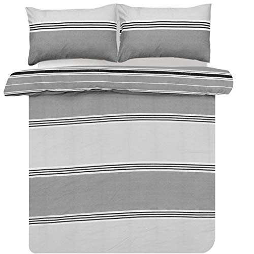 Sleepdown Banded Stripe Grey Double, Baumwolle, Grau, Doppelbett von Sleepdown