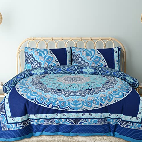 Sleepdown Bettwäsche-Set mit Kissenbezug, Paisleymuster, geometrisch, wendbar, weich, pflegeleicht, 135 x 200 cm, Blau von Sleepdown