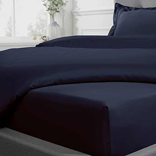 Sleepdown Spannbetttuch, 100 % Baumwollsatin, weich, gemütlich, 40 cm, extra tief, Fadenzahl 300, Luxus-Bettwäsche, Bettwäsche, Marineblau, Super King Size von Sleepdown