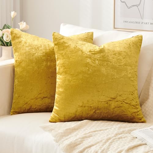 Slozzi 2er Set Samt Kissenbezüge Haushalt Dekokissen Dekorative Kissenhülle Weich Sofakissen für Sofa Schlafzimmer Wohnzimmer 45x45 cm Glänzendes Gold von Slozzi