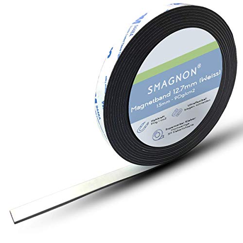 Smagnon Magnetband selbstklebend mit 3M Kleber Kleberücken (2 Meter - Typ B WEISS, 12,7mm breite) von Smagnon