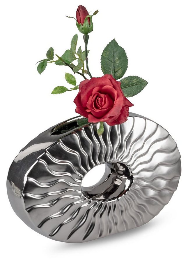 Small-Preis Dekovase Formano Vase Tischvase oval oder rund Silber matt / glänzend, aus Keramik von Small-Preis