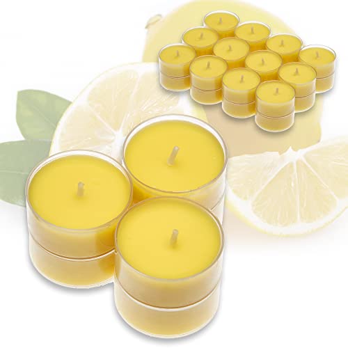 Candelo 24er Set Duft Kerzen - Duftteelichter Citronella - Teelicht in Kunststoff Hülle Zitronenduft - 4 Std Brenndauer - Teelichter Zitronella von Candelo