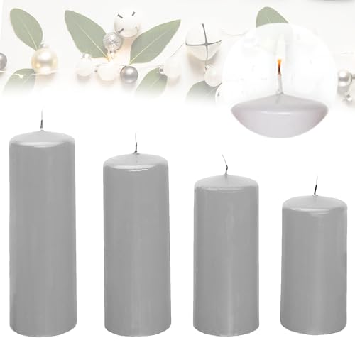 Candelo 4er Set Stumpenkerzen Weihnachten Ambiente Kerzen - Grau - 12/14/16/18cm - Advent Kerze Weihnachtsdekoration - Weihnachtskerzen Adventskranz von Candelo