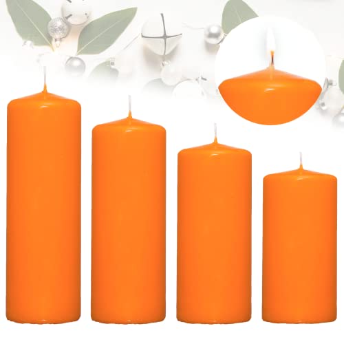 Candelo 4er Set Stumpenkerzen Weihnachten Ambiente Kerzen - Orange – 12/14/16/18cm- Advent Kerze Weihnachtsdekoration - Weihnachtskerzen Adventskranz von Candelo