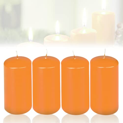 Candelo 4er Set Stumpenkerzen Weihnachten Ambiente Kerzen - Orange – 4,8cm x 8cm - Advent Kerze Weihnachtsdekoration - Weihnachtskerzen Adventskranz von Candelo