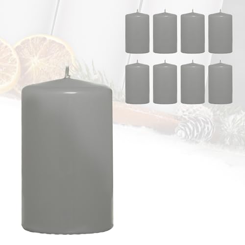 Candelo 8er Set Stumpenkerzen Weihnachten Ambiente Kerzen - Grau - 4,8cm x 8cm - Advent Kerze Weihnachtsdekoration - Weihnachtskerzen Adventskranz von Candelo