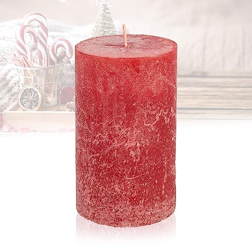 Candelo Hochwertige Kerze Weihnachten Ambiente Rustik - Rot - Rustic Stumpenkerze 12cm lange Brenndauer ca. 54 Std - Weihnachtskerzen Adventskranz von Candelo