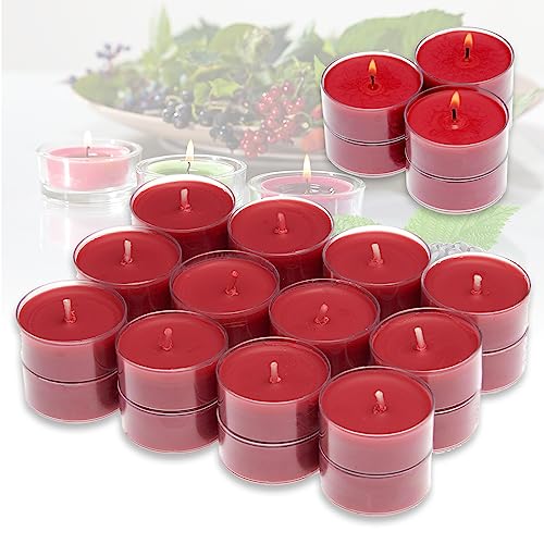 Candelo 24er Set Duft Kerzen - Duftteelichter Waldbeere - Teelicht in Kunststoff Hülle je 1,7 x 3,8cm - 4 Std Brenndauer - Teelichter in Rot von Candelo