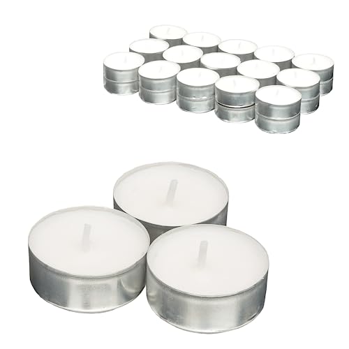 Candelo 30er Set Hochwertige Teelichter Ambiente ? Kerzen Teelichte in Weiß ohne Duft - Aluminium Hülle - 3,5 x 1,8cm je Teelicht - 4 Std Brenndauer von Candelo