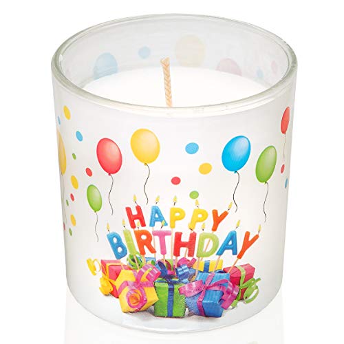 Smart-Planet hochwertige Geburtstagskerze im Glas Ambiente - Happy Birthday Kerze 8cm x 7cm - 25 Std Brenndauer Windlicht ohne Duft - Glaskerze von Smart-Planet