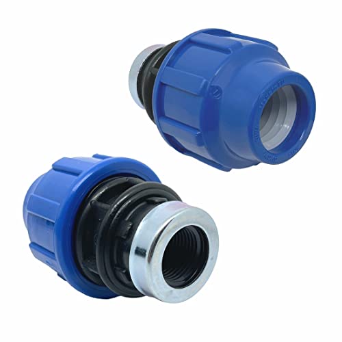 SmartProduct PP Kupplung MDPE 20mm x 1/2 Zoll mit Innengewinde IG - Verschraubung für PE Rohr PN16 DVGW Trinkwasser zertifiziert – 20 mm Klemmverbinder Adapter für PE80 PE100 Rohren - 2 Stück von SmartProduct