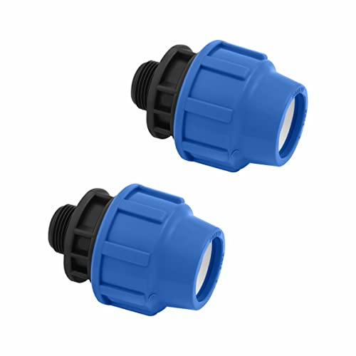 SmartProduct PP Kupplung MDPE 25mm x 1 Zoll mit Außengewinde AG - Verschraubung für PE Rohr PN16 DVGW Trinkwasser zertifiziert – 25 mm Klemmverbinder Adapter für PE80 PE100 Rohren - 2 Stück von SmartProduct