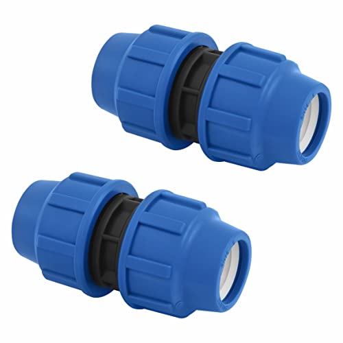 SmartProduct PP Kupplung MDPE 25 mm x 25mm Verschraubung für PE Rohr PN16 DVGW Trinkwasser zertifiziert – Klemmverbinder Kupplung kompatibel mit PE80 PE100 Rohren - 2 Stück von SmartProduct