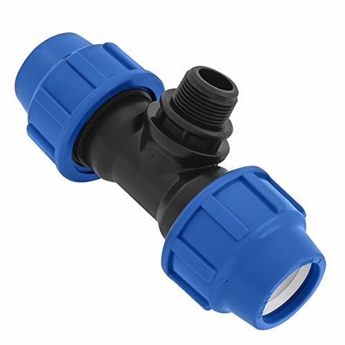 SmartProduct T-Stück PE Rohr Fitting 25mm x 1 x 25 mm Außengewinde AG Verschraubung PN16 DVGW Trinkwasser zertifiziert – Klemmverbinder – PP T Stück Kupplung für PE80 PE100 Rohren – 1 Stück von SmartProduct