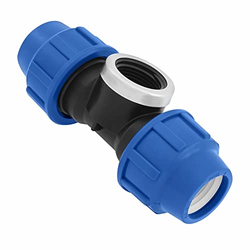 SmartProduct T-Stück PE Rohr Fitting 25mm x 3/4 x 25 mm Innengewinde IG Verschraubung PN16 DVGW Trinkwasser zertifiziert – Klemmverbinder – PP T Stück Kupplung für PE80 PE100 Rohren – 1 Stück von SmartProduct