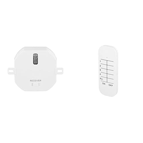 Smartwares Einbau-Funkschalter für Lampen – Plug & Connect – Max. 1000 W – SH4-90260, weiß & 4- Kanal-Fernbedienung – Plug & Connect - Reichweite bis 30 m – Indoor-Sender – SH4-90152, weiß von Smartwares