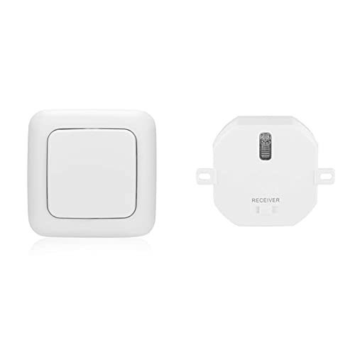 Smartwares Einbau-Funkschalter für Lampen – Plug & Connect – Max. 1000 W – SH4-90260, weiß & Funk-Wandschalter – Plug & Connect – Batteriebetrieben – Weiß – SH4-90162 von Smartwares