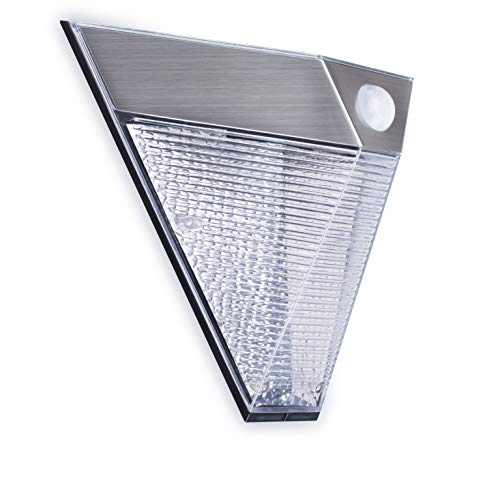 Smartwares Solar-Außenwandleuchte - Wiederaufladbar - Bewegungsmelder - 75 lm - Warmweißes Licht - Modernes dreieckiges Design - Edelstahl - IP43 von Smartwares