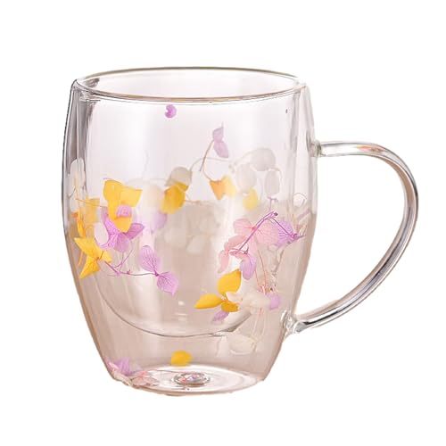 Double-Walled Coffee Glasses Mit Henkel - 350ml Doppelwandige Gläser Blumen Tasse, Doppelwandiges Thermo Glas, Süße Tassen Doppelwandige Isoliergläser, Teeglas Insulated Doppelwandig, Kaffeeteegläser von Smileshiney