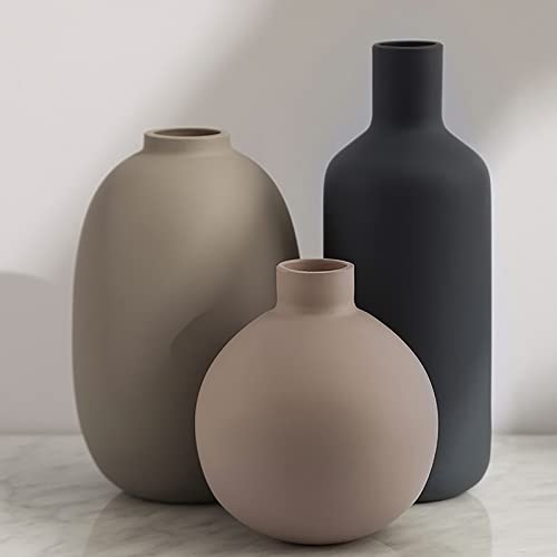 Smiletag Keramikvase für Dekoration, moderne Bauernhaus-Dekorvase, 3er-Set, neutrale kleine Vasen für Tischdekoration, Wohnzimmer-Dekor-Vasen, Regalvasen für Dekoration, Bücherregal-Dekor-Vase und von Smiletag