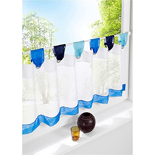 Smithoom Kurzer Vorhang für Küche, Fenster, Dekroation, modern, bunt, durchsichtig, für Schlafzimmer, Balkon, Waschküche, Badezimmer, Blau, 150 x 60 cm von SMITHOOM