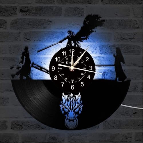 Smotly Final Fantasy Thema Vinyl Wanduhr - Handgemachte Kunst Kreative Farbe Nachtlicht 7-Farben-Dekoration Zu Hause Geschenk, B4 Smotly Final Fantasy Thema Vinyl Wanduhr - Handgemachte Kunst Kreative Farbe Nachtlicht 7-Farben-Dekoration Zu Hause Geschenk, B4 von Smotly