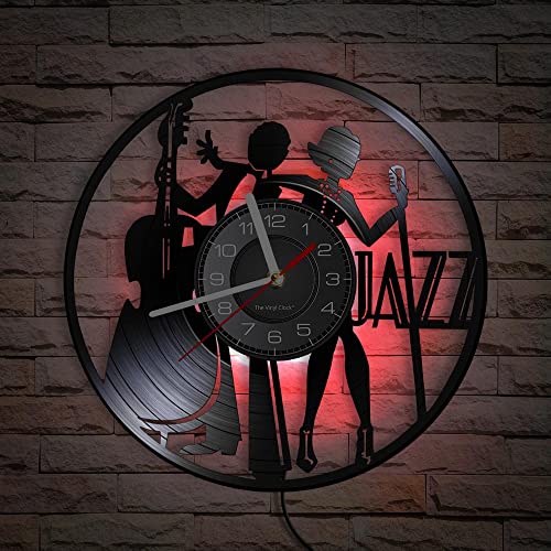Smotly Vinyl Wanduhr, Jazz Themed Digital Wanduhr mit LED Nachtlicht Funktion, Wanduhr Geschenk für Wohnkultur Smotly Vinyl Wanduhr, Jazz Themed Digital Wanduhr mit LED Nachtlicht Funktion, Wanduhr Geschenk für Wohnkultur von Smotly