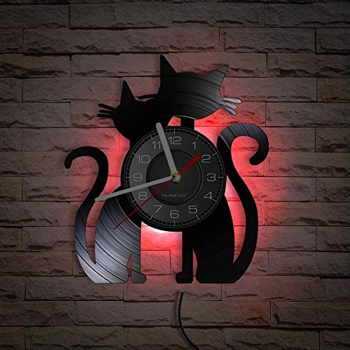 Smotly Vinyl Wanduhr, Katzenliebhaber Design Wanduhr, mit LED Nachtlicht Funktion, Kreative Dekoration Wand Wanduhr Geschenk Smotly Vinyl Wanduhr, Katzenliebhaber Design Wanduhr, mit LED Nachtlicht Funktion, Kreative Dekoration Wand Wanduhr Geschenk von Smotly
