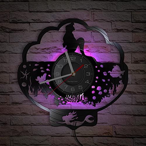 Smotly Vinyl Wanduhr, Meerjungfrau Muster Simulation Wanduhr mit LED Nachtlicht, ist ein Geschenk für Cartoon Liebhaber. Smotly Vinyl Wanduhr, Meerjungfrau Muster Simulation Wanduhr mit LED Nachtlicht, ist ein Geschenk für Cartoon Liebhaber. von Smotly