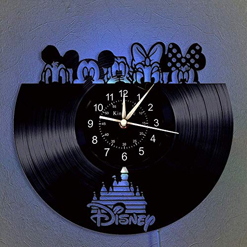 Smotly Vinyl-Wanduhr, Mickey Mouse Vintage Clock LED hängende Nachttischlampe 7 Farbe Wanduhr, Cartoon Uhr Disney-Geschenke Geburtstags-Geschenke handgemachte Hauptwanddekor,D,with Light von Smotly