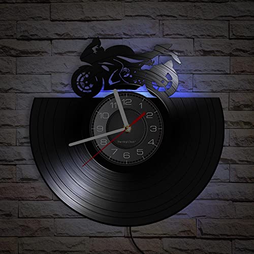 Smotly Vinyl Wanduhr Analog Uhr in Form von Rennmotorrad, mit LED Nachtlicht, Wanddekoration Wanduhr Geschenk Smotly Vinyl Wanduhr Analog Uhr in Form von Rennmotorrad, mit LED Nachtlicht, Wanddekoration Wanduhr Geschenk von Smotly