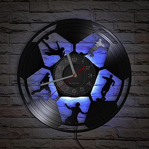 Smotly Vinyl Wanduhr, Fußball Design Wanduhr, mit LED Nachtlicht, Fußball Dekoration Wand Wanduhr Geschenk Smotly Vinyl Wanduhr, Fußball Design Wanduhr, mit LED Nachtlicht, Fußball Dekoration Wand Wanduhr Geschenk von Smotly