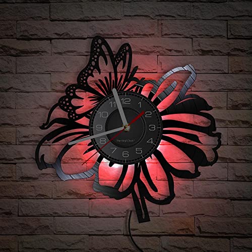 Smotly Vinyl-Wanduhr, Schmetterlings- und Blumenmuster, analoge Uhr, mit Fernbedienung, Nachtlicht, Wandverschönerung Wanduhr Geschenk. Smotly Vinyl-Wanduhr, Schmetterlings- und Blumenmuster, analoge Uhr, mit Fernbedienung, Nachtlicht, Wandverschönerung Wanduhr Geschenk. von Smotly