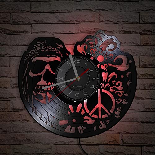 Smotly Vinyl-Wanduhr mit sieben Farben, Nachtlicht-Atmosphäre, Totenkopf-Design, personalisiertes Wanduhr-Geschenk Smotly Vinyl-Wanduhr mit sieben Farben, Nachtlicht-Atmosphäre, Totenkopf-Design, personalisiertes Wanduhr-Geschenk von Smotly