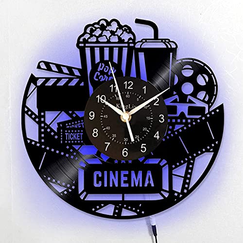 Smotly Vinyl Wanduhr, Popcorn Kino Paket Themed Muster Wanduhr mit LED Nachtlicht, eine Wanduhr Geschenk für Freunde, die Filme lieben Smotly Vinyl Wanduhr, Popcorn Kino Paket Themed Muster Wanduhr mit LED Nachtlicht, eine Wanduhr Geschenk für Freunde, die Filme lieben von Smotly