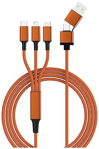 Smrter Nylon Hydra Ultra 5 in 1 USB-Ladekabel USB-A Stecker, USB-C Stecker, USB-Micro-B Stecker, Lightning Stecker, OTG, 1,20m, orange von Smrter