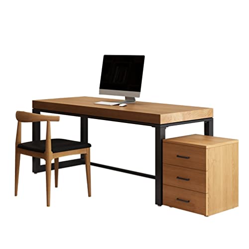 Computertisch Moderner Schreibtisch aus Massivholz aus Metall, Computertisch mit 3-lagigen Schubladenschränken und Stühlen aus Massivholz, Schreibtisch für das Homeoffice, Arbeitstisch (Größe: 160 x von SnamicE