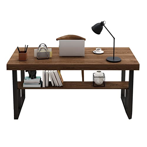 SnamicE Computertisch aus Massivholz und Schmiedeeisen im Industriestil, Schreibtisch mit Bücherregal, Konferenztisch, persönliche Werkbank (120 x 60 x 75 cm) von SnamicE