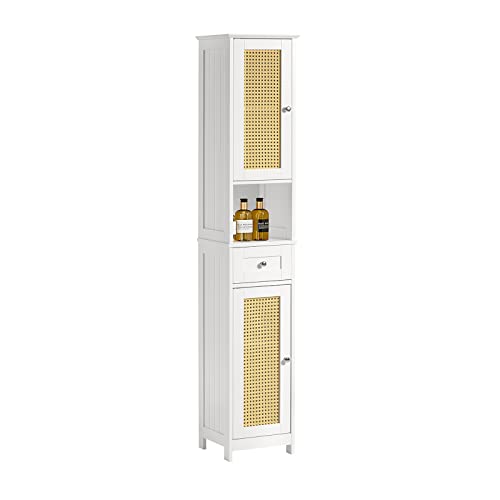 SoBuy BZR70-W Badezimmer-Hochschrank mit Gitteroptik Badregal Badschrank Badmöbel mit 1 offenen Fach, 1 Schublade und 2 Türen BHT ca: 32x170X30cm von SoBuy