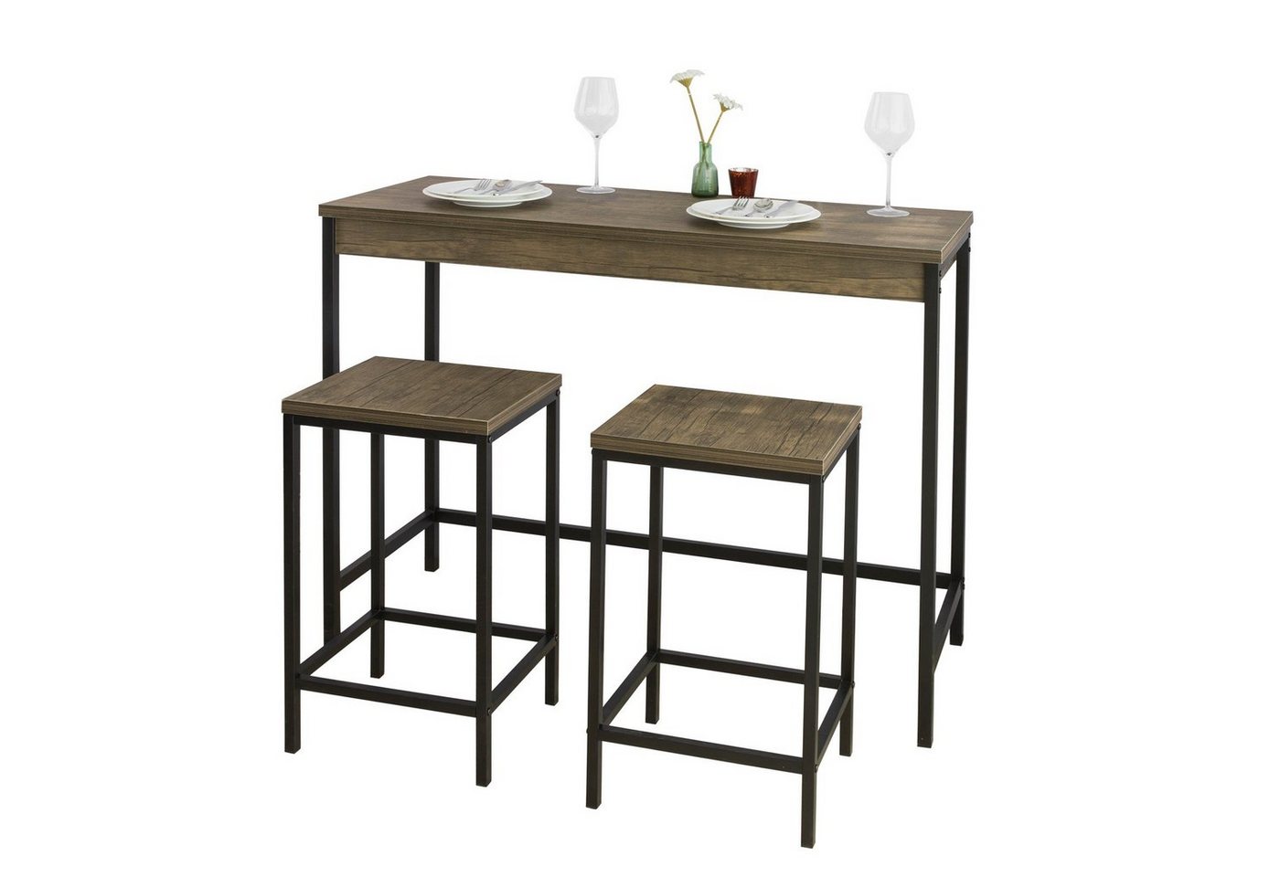 SoBuy Bartisch OGT30, 3-teilig Bartisch-Set Bistrotisch mit 2 Barhockern von SoBuy